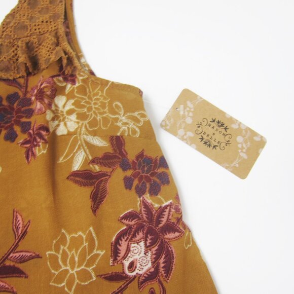 Mason & Belle Boho Tunic Top Medium Sleeveless Lace Ruffle Tan Floral NEW - Picture 5 of 13